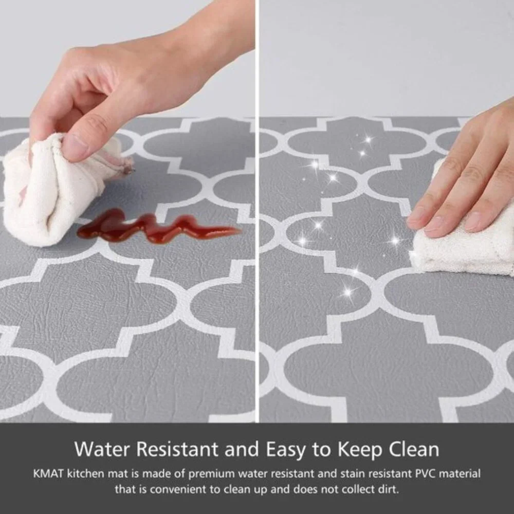 New 2Pcs Cushioned Anti-Fatigue Kitchen Mats, Waterproof Non-Slip PVC Rugs, Grey
